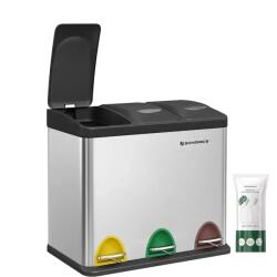 SongmicsHome Cos de gunoi pentru reciclare, Songmics, 3 compartimente, 24 litri, argintiu (LTB24L) Cos de gunoi