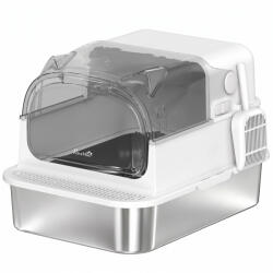 PawHut Litieră Închisă pentru Pisici 3 în 1 XL 90L din Oțel Inoxidabil, cu Capac Detașabil, Lopățică, Pereți Înalți, Alb | Aosom Romania (D31-186V00WT)