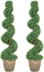 HOMCOM Set 2 plante artificiale buxus spiralate, 120 cm, cu ghiveci inclus, pentru decor interior și exterior, verde | Aosom Romania (830-794V01GN)