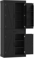 HOMCOM Dulap cămară de bucătărie în stil country, cu 2 dulapuri, 6 rafturi și sertar, din lemn, 76 x 39, 5 x 183, 5 cm, negru | Aosom Romania (83A-371V80BK) Garderoba