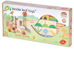 Tender Leaf Cuburi stivuibile cu ilustratii din gradina, Tender Leaf Toys - Garden Blocks, din lemn premium, 24 piese, 18+ luni (TL8453)