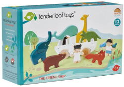 Tender Leaf Corabia cu animalute, Tender Leaf Toys - The Friend Ship, din lemn premium, 12 piese, 3+ ani (TL8469)