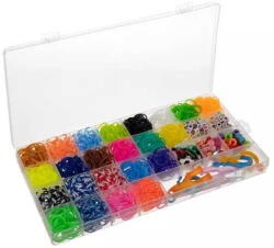 Kruzzel Set creativ elastice loom colorate cu organizator si accesorii, 1500 piese Kruzzel MY18061, Varsta 8 ani, Multicolor (MY18061_Initiala)