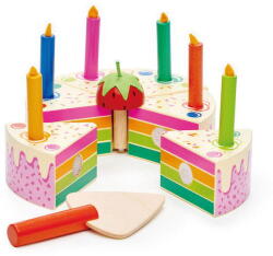 Tender Leaf Jucarie din lemn premium, Tort pentru aniversari Curcubeu, Tender Leaf Toys - Rainbow Birthday Cake, 14 piese, 3+ ani (TL8282)