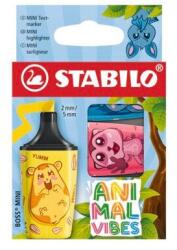 STABILO Boss Mini Animal Vibes szövegkiemelő, 3 szín/bliszter, Sárga, Rózsaszín, Kék (SW70373)