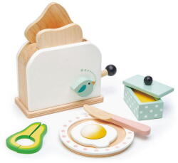 Tender Leaf Jucarie din lemn premium, Prajitor de paine, Tender Leaf Toys - Breakfast toaster, 10 piese, felii de paine prajita, ou si accesorii, 3+ ani (TL8226)