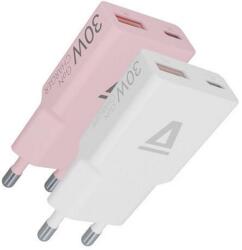 AVAX CH6412 30W GaN USB-C és USB-A gyorstöltő duo szett, fehér és rózsaszín