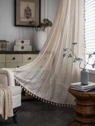 floraweg Boho vintage csipkés függöny rojtokkal, bézs (czdk)