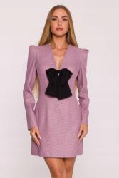 MOE Elegáns Női Ruha Mini Tweed Masnival Rózsaszín 36 S (M869 MARSALA S)