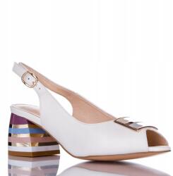 S. Barski CR51-007 Elegáns Fehér Bőr Szandál MÉRET36