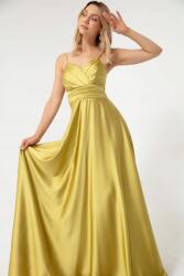  Hosszú Szatén Estélyi Ruha Vállpántokkal, Nyakkivágással V 36 5GA (22Y708077/Yağ Yeşili)