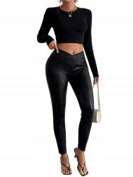 Shein Fekete Leggings Bőr Utánzat Magas Derék 38 1KD