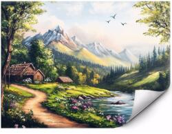 MPINK Fotótapéta Hegyi völgy kunyhóval a nyugodt folyóparton 250x175 cm (GP-FTAP_6_VSC_2,5X1,75M-0037)