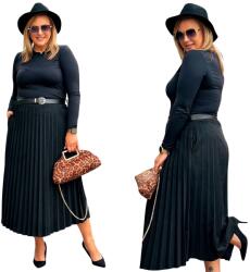 Cavaricci Pliszírozott szoknya Plus Size Velúr Hosszú Elegáns Fekete (Spódnica zamszowa czarna)