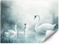 MPINK Öntapadós fotótapéta Lány és hattyúk a ködben 400x280 cm (MP-FTAP_5_EST_4X2,8M-0104)