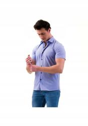  Férfi Ing Casual Slim Kék Rövid Ujjú 3XL 5IA (AESS1195/Mavi)