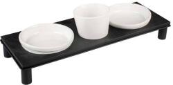 DUVOPLUS DINNER TIME Három darabos kerámia tál készlet fém teglalap állványban 200ml 41x14, 5cm