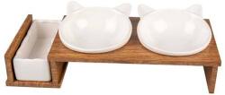 DUVOPLUS DINNER TIME Kerámia tál készlet macskáknak fa állványon 250ml+350ml 41, 5x18, 5x11cm