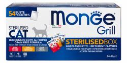 Monge Grill Sterilised Jumbo Box 54x85g borjúhúsos, kakasos és pisztrángos tasakos eledel ivartalanított macskáknak
