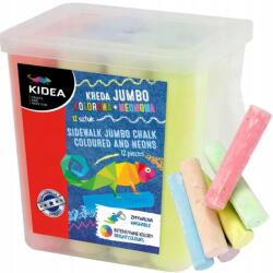 Kidea Iskolai Járdakréta Vastag 12 Szín Jumbo Neon Vödörben (67860)