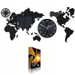 ModernClock Nagy falióra Térkép 80x40 Modern 3d Csendes (zegar mapa_80x40black)