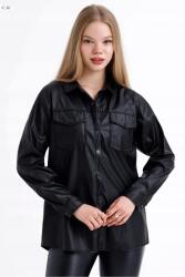  Fényes Fekete Bőr Hatású Ing Oversize S 5IA
