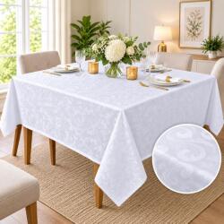 Pucioasa Fata de masa satinata jacquard alba 150x320 cm, model arabesc Fata de masa