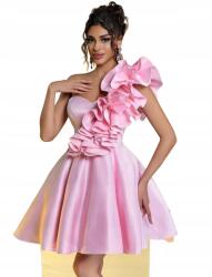  Rózsaszín Bő Szabású Ruha Elegáns Esküvői Fodros Vállrésszel S 1LA (sz2409038096590444-S)