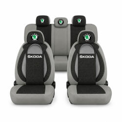 AutoHelix MSA Set Huse Scaune Universale Racing, Gri 17 cu Negru Personalizate cu Skoda (RacGN16)