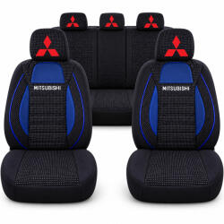 AutoHelix MSA Set Huse Scaune Universale Racing, Albastru cu Negru Personalizate cu Mitsubishi (RacAN8)