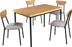Mobikon Set masa, 4 scaune mdf stejar metal negru textil gri Madio 110x70x75, 5 cm, 40x48, 5x78 cm (74625)