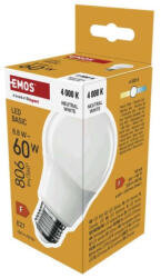 EMOS LED izzó Basic A60, E27, 8, 8 W (60 W), 806 lm, Természetes fehér, 4000K, 230V, CRI>80, EMOS, ZL5F48 (ZL5F48)