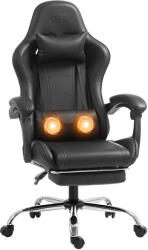 HomCom Scaun Gaming Ergonomic cu Pernă Lombară Masantă, Fotoliu Gaming Înclinabil din Piele Sintetică, Negru | Aosom Romania (925-003V00BK)