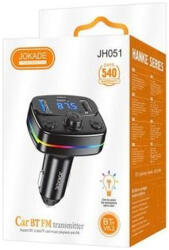 JOKADE JH051 Hanke autós FM transmitter és szivargyújtós töltő USB + Type-C, 2.1A, fekete - Car Charger FM Transmitter (JH051)