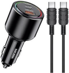 KAKUSIGA KSC-1172 Huihong autós gyorstöltő szivargyújtós USB + Type-C, 175W + Type-C - Type-C kábel, fekete - 175W Car Charger + USB-C Cable (KSC-1172)