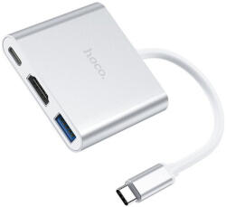 hoco. HB14 Easy Use USB-C hub átalakító 3× USB 3.0, HDMI és PD töltés, ezüst - USB-C Multiport Adapter (HB14)