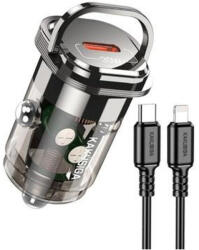 KAKUSIGA KSC-1190 Xizheng USB-C autós gyorstöltő szivargyújtós, PD 30W + Type-C - Lightning kábel, fekete - PD Car Charger + Lightning Cable (KSC-1190)