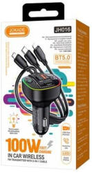 JOKADE JH016 Nanyang autós FM transmitter és gyorstöltő szivargyújtós USB + Type-C, PD 100W, fekete - 100W Car Charger FM Transmitter (JH016)