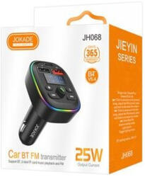 JOKADE JH068 Jieyin autós FM transmitter és gyorstöltő szivargyújtós USB + Type-C, 25W, fekete - 25W Car Charger FM Transmitter (JH068)