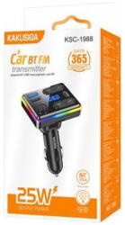 KAKUSIGA KSC-1988 Zhihe autós FM transmitter és gyorstöltő szivargyújtós USB + Type-C, 25W, fekete - 25W Car Charger FM Transmitter (KSC-1988)