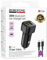 BOROFONE BZ34B Cloud autós gyorstöltő szivargyújtós USB + Type-C, 38W + Type-C - Type-C kábel, fekete - 38W Car Charger + USB-C Cable (BZ34B)
