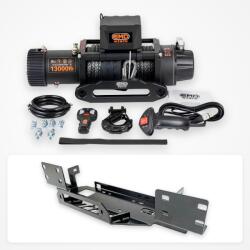 EMD Winch Pachet troliu Jeep Wrangler JL (2018-2024): troliu electric EMD Winch 13000 lbs cablu sintetic și suport troliu dedicat
