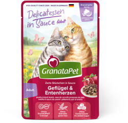 GranataPet 12x100g GranataPet Delicatessen szószban Szárnyas & kacsaszív nedves macskatáp