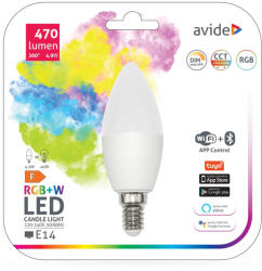 Avide Smart LED gyertya 4.9W E14 RGB+W WIFI + BLE APP Control (ASC14RGBW-4-9W-WIBLE)