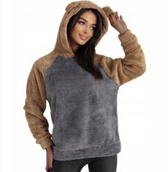  Női kapucnis pulóver plüss polár sherpa kontraszt szürke barna M/L (BT1026-smoke-M/L)