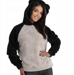  Női kapucnis pulóver plüss polár sherpa kontraszt fekete bézs M/L (BT1026-beige-M/L)