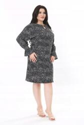  Fekete Plus Size Ruha Hosszú Ujjú Nyomott Mintával 40/42 5GA (65N37943/SIYAH)