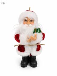  21. Mikulás figura fehér-piros ajándék dekorációval 13 cm (5707949538667)