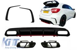 KITT Hátsó diffúzor, kipufogóvégek, splitterek és hátsó spoiler MERCEDES A-osztály W176 Facelift (2015-2018) modellekhez, Sport Pack, fekete (COCBMBW176AMGBFBSP)