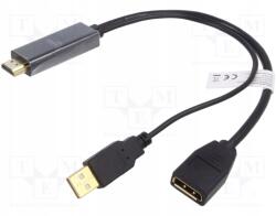 ASSMANN Adapter; DisplayPort aljzat, HDMI dugó, USB A dugó; 0, 2m; fekete (AK-330101-002-S)
